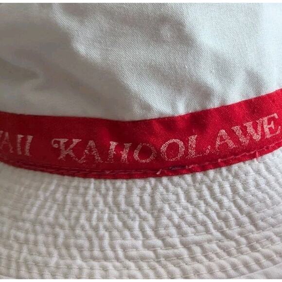 Vtg Eight Islands of Hawaii Bucket Hat White Red Beach Surf Triangle Headwear - Picture 7 of 11